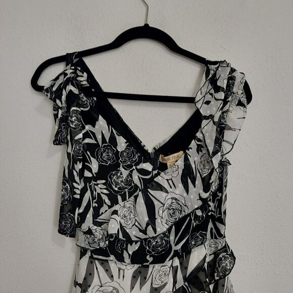 Dark Pink Deconstructed Midi Tea Dress Black White Layered Ruffled Sz US 2 /UK 6 - Picture 4 of 12